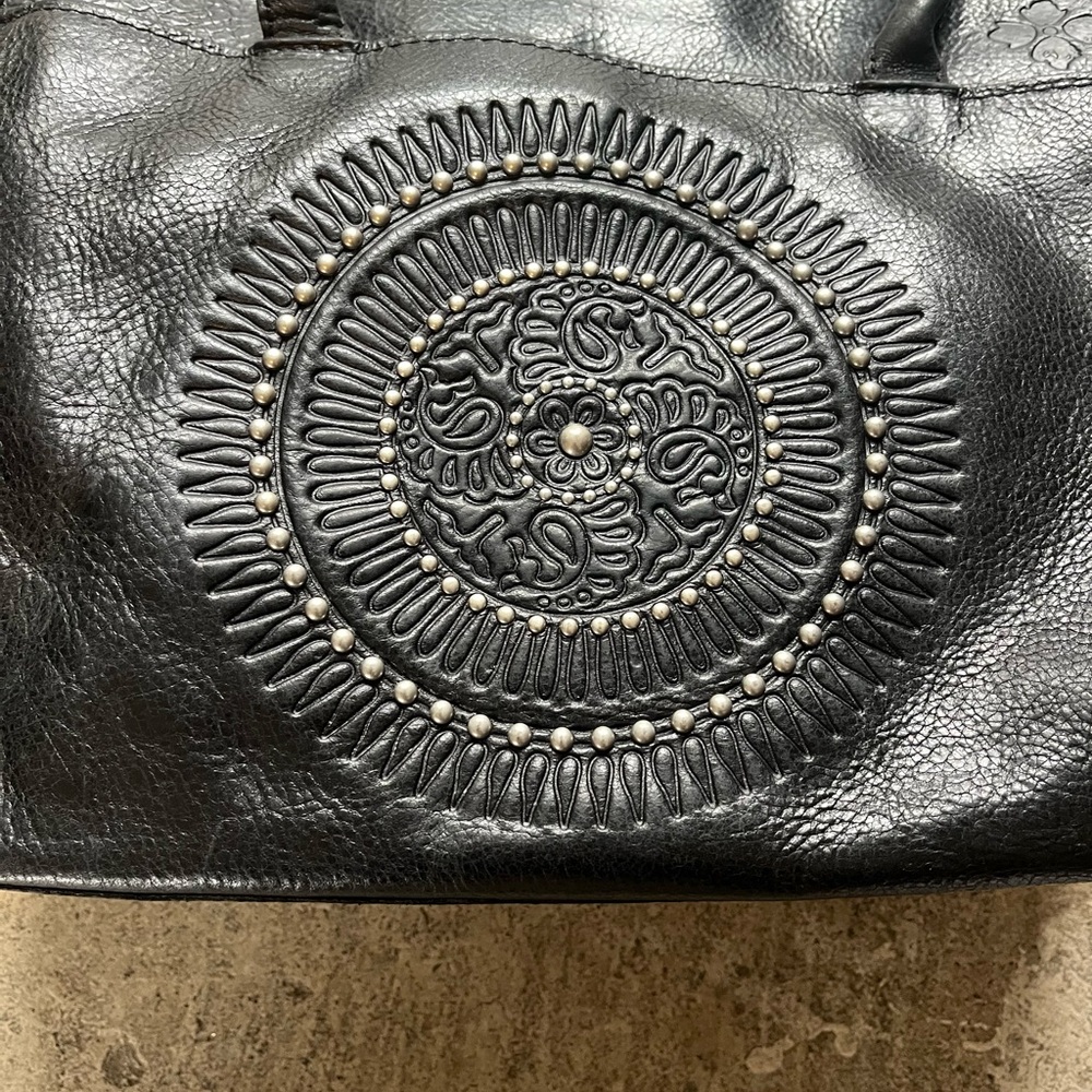 Black Embossed Leather Handbag - Picture 3 of 12